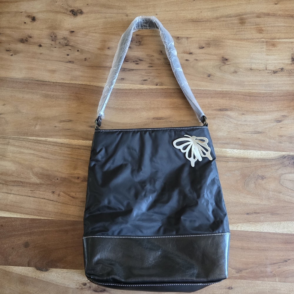 3/25$ Black Tote Bag with Butterfly Detail